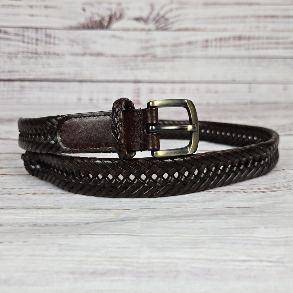 Talbots Kids Belt Boys Size 26 Braided Bonded Leather Woven Brass Buckle Classic